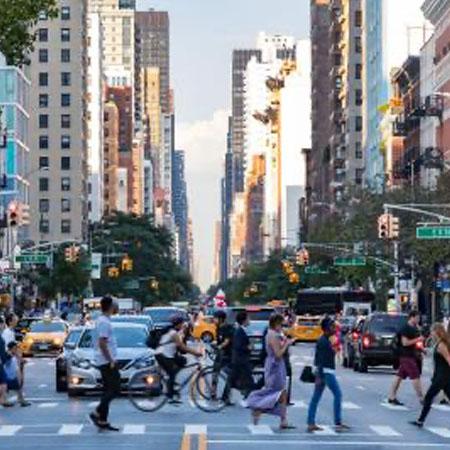 Busy city with people