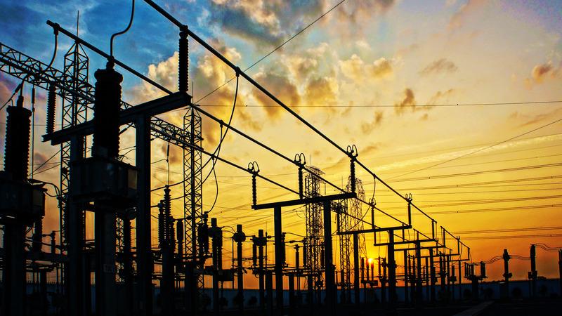 Transformer station in sunrise