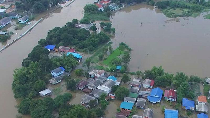Surface weather observations - flooded town aerial 