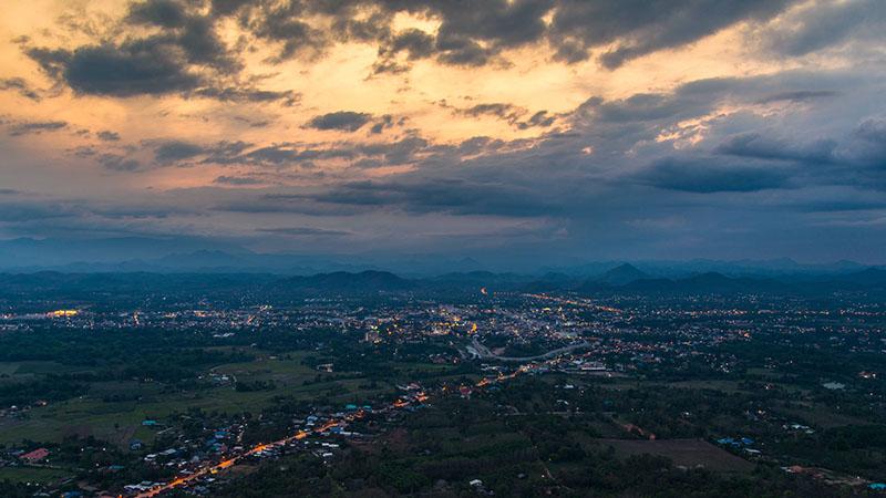 City in sunset
