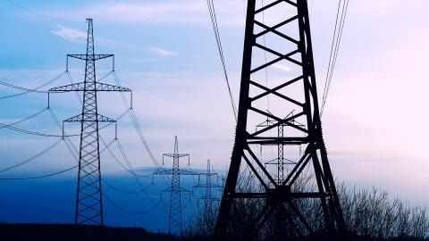 Power / electricity grid at sunset
