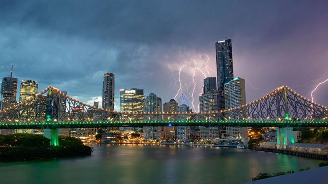 Lightning storm over a city